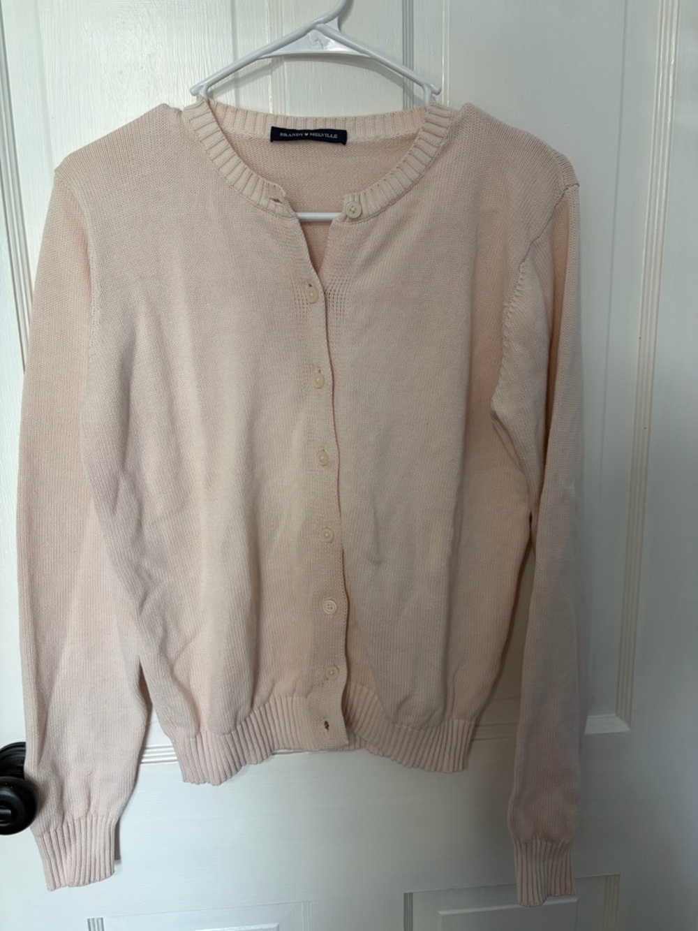 Brandy Melville Pale Pink Crewneck Button Cardigan